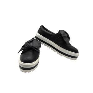 Anne Fontaine Black Platform Loafers Slip On Bow Accent Women's Shoes Size‎ 39